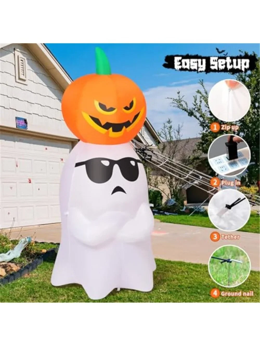 6.2 FT Halloween Inflatables Ghost with Pumpkin Outdoor Decorations Blow